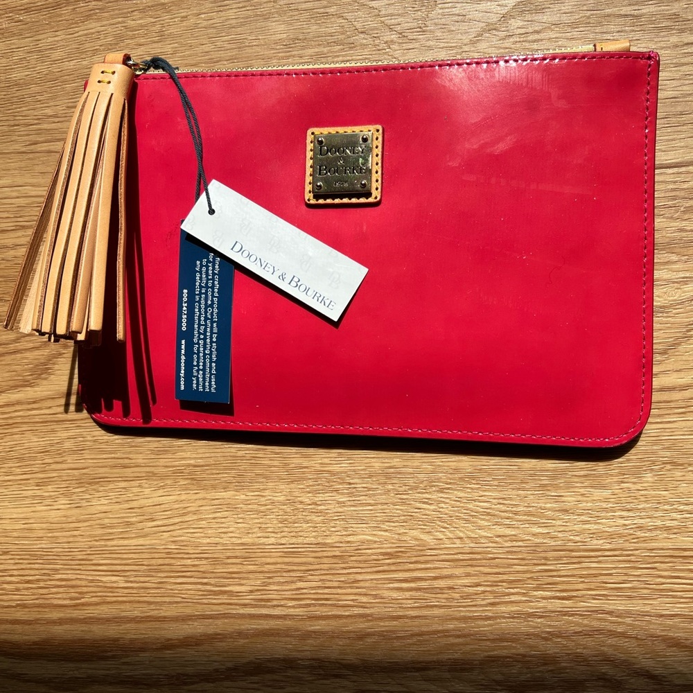 Dooney & Bourke Carrington Patent Leather Hot Pink Large Pouch Clutch Bag NWT